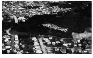 The military camp on Mt Victoria – Constable Street coming round to Moxham Ave on  the left; Hataitai in the foreground. Wellington City Archives 000138:0: 