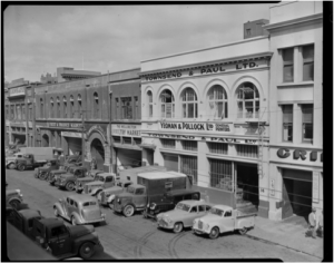 Premises of Townsend & Paul Ltd in Blair Street [Alexander Turnbull Library 1/2-211866-F] . From 1920 to 1944/45, James Paul of the firm Townsend & Paul lived at 105 Brougham Street, Mt Victoria.