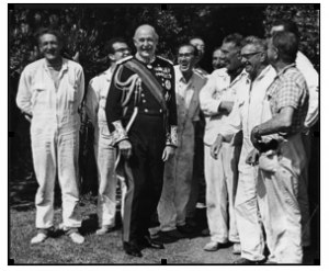 Governor-General, Sir Arthur Porritt, with painters on the lawn at Government House, 1967. Alexander Turnbull EP-NZ Obits-Porritt, Sir Arthur-01 