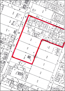 Portion of Thomas Ward’s map of 1891, showing the boundaries of the Tutchen dairy farm at its height.